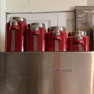 Square bright red kitchen canisters